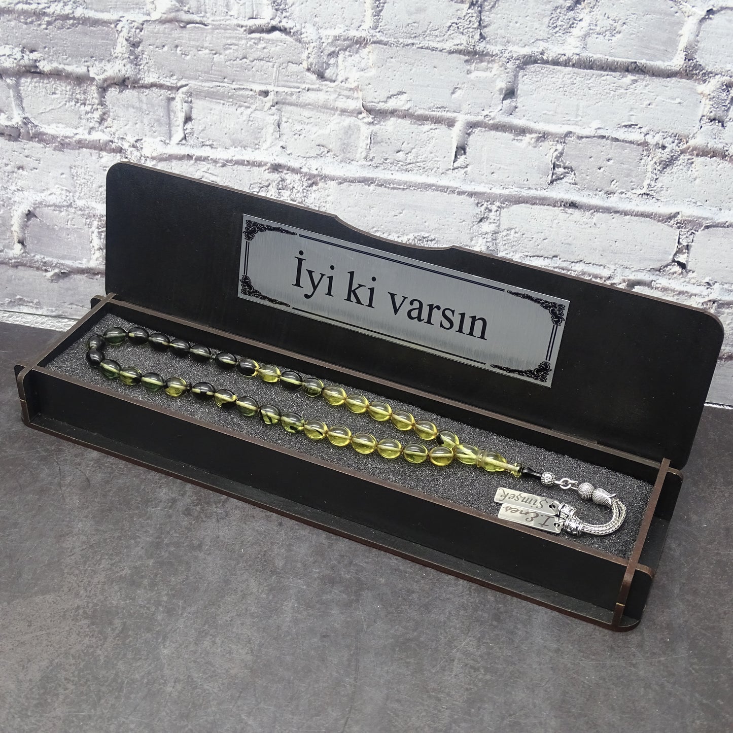 Kehribar Tesbih / Sikma Tesbih Kutulu İsim Yazılı