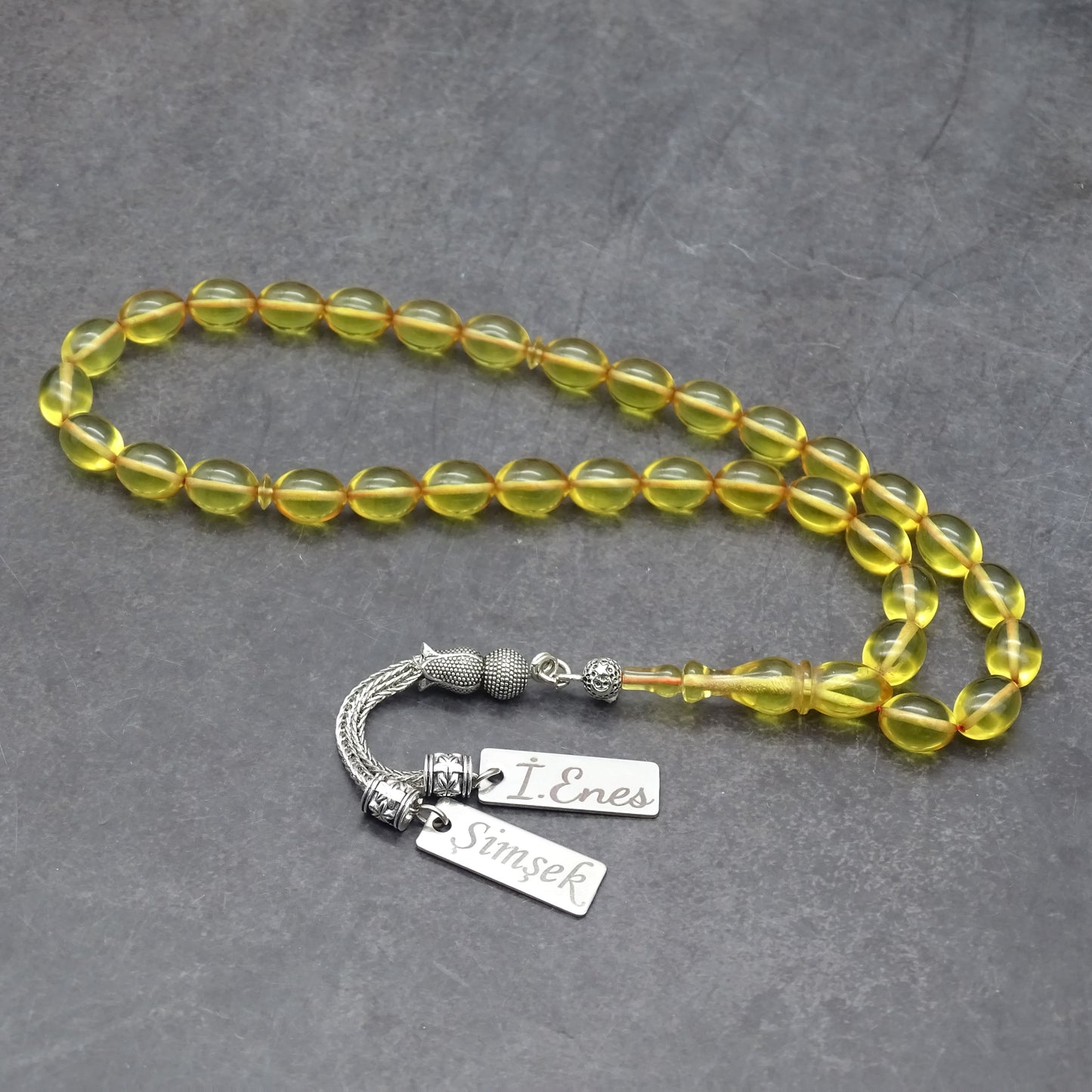 Kehribar Tesbih / Sikma Tesbih Kutulu İsim Yazılı