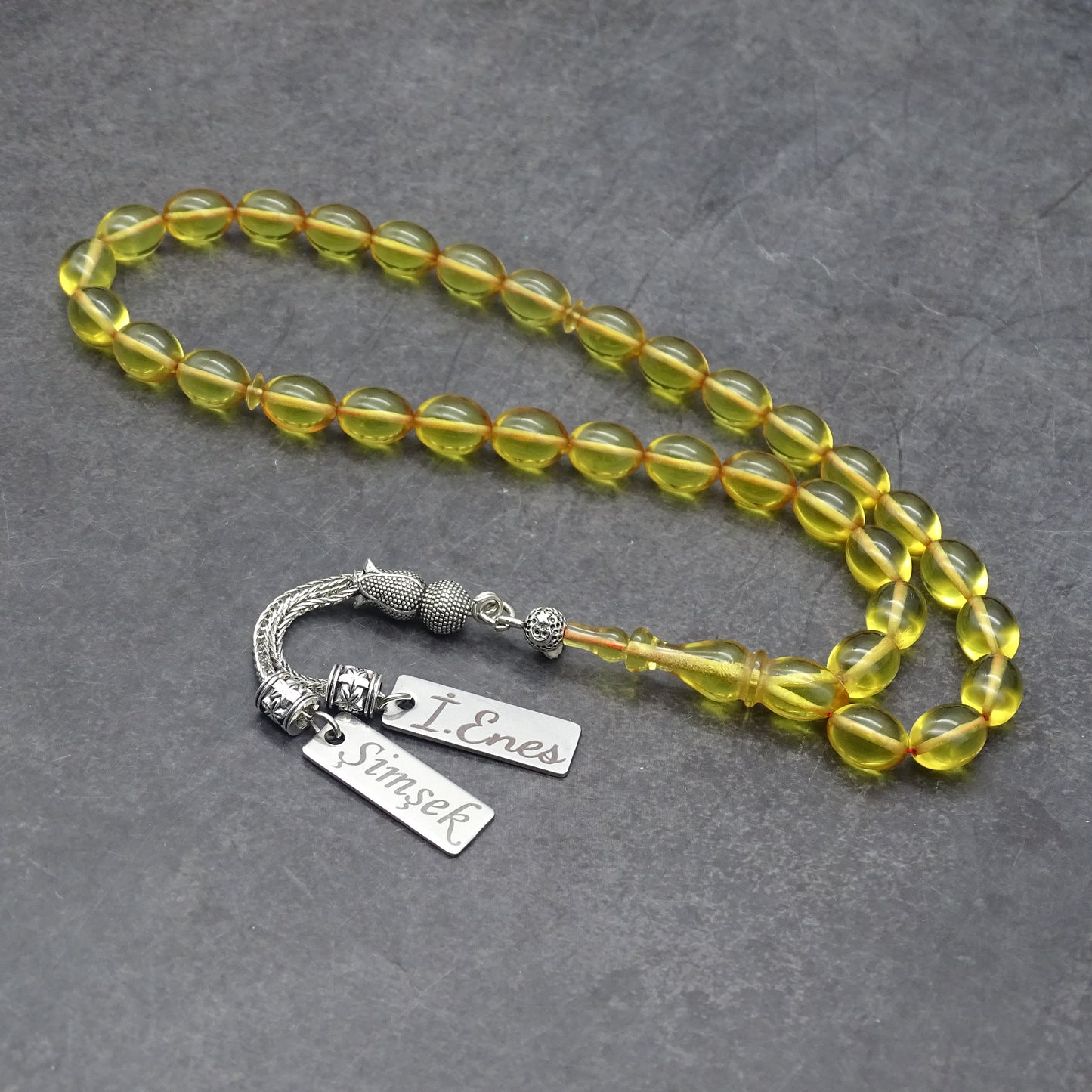 Kehribar Tesbih / Sikma Tesbih Kutulu İsim Yazılı