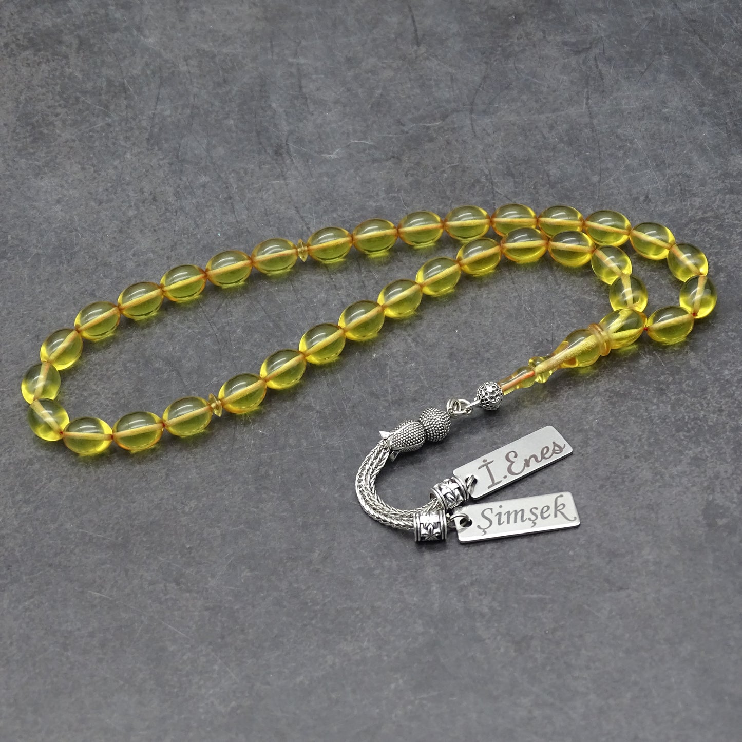 Kehribar Tesbih / Sikma Tesbih Kutulu İsim Yazılı