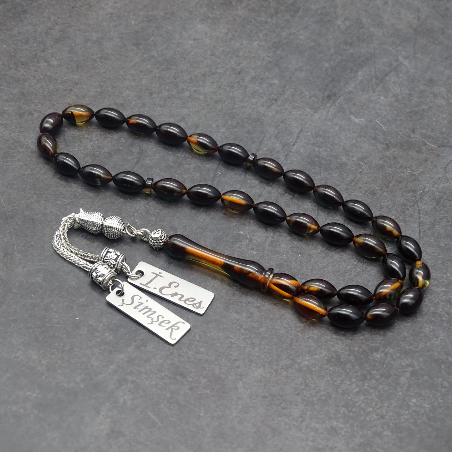 Kehribar Tesbih / Sikma Tesbih Kutulu İsim Yazılı