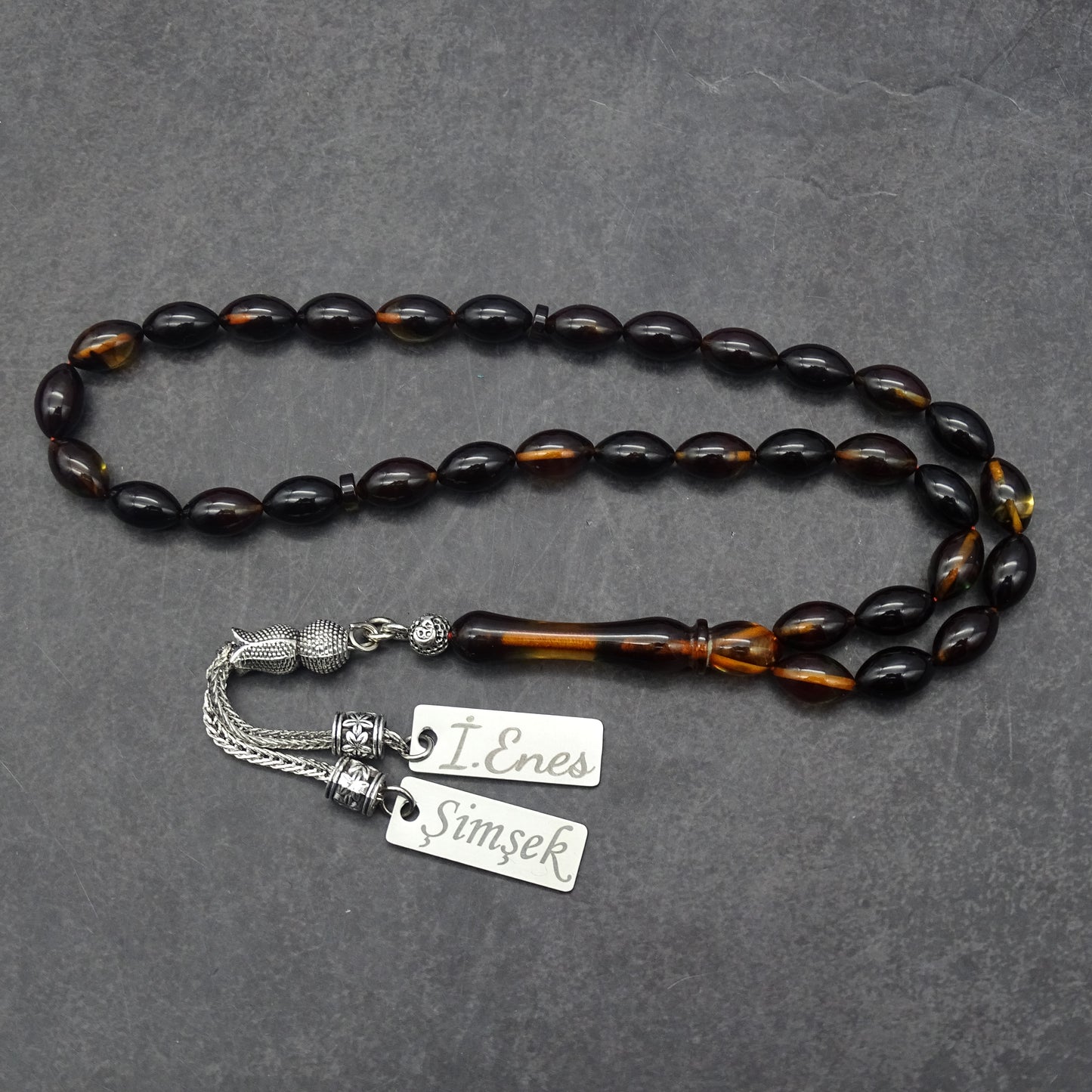 Kehribar Tesbih / Sikma Tesbih Kutulu İsim Yazılı