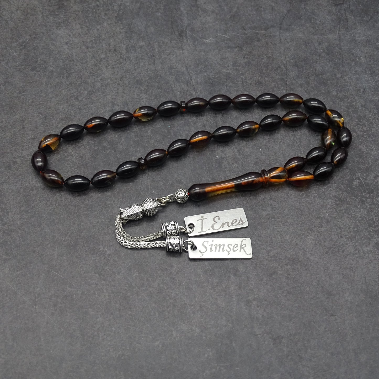 Kehribar Tesbih / Sikma Tesbih Kutulu İsim Yazılı