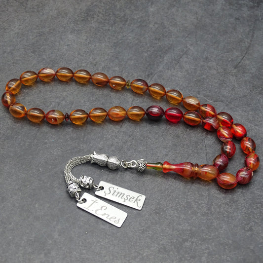 Kehribar Tesbih / Sikma Gebetskette Namen Gravur mit Box