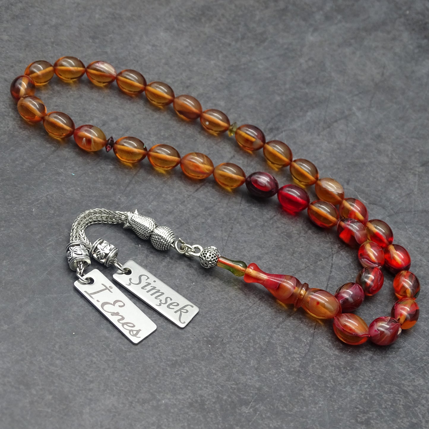 Kehribar Tesbih / Sikma Tesbih Kutulu İsim Yazılı