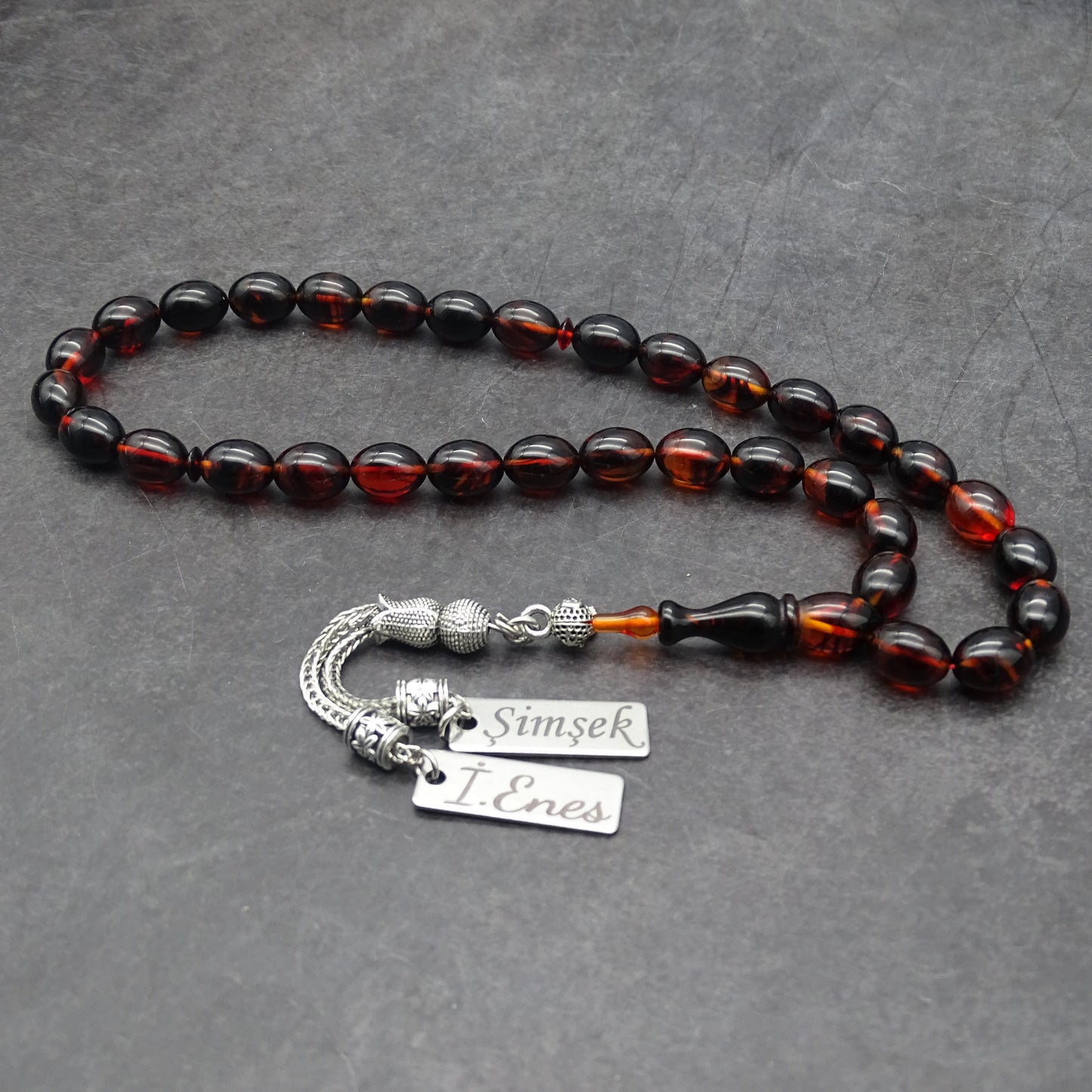 Kehribar Tesbih / Sikma Tesbih Kutulu İsim Yazılı