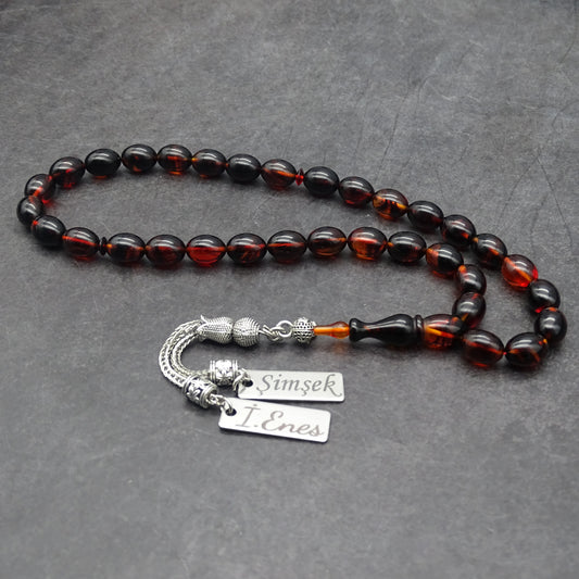 Kehribar Tesbih / Sikma Gebetskette Namen Gravur mit Box