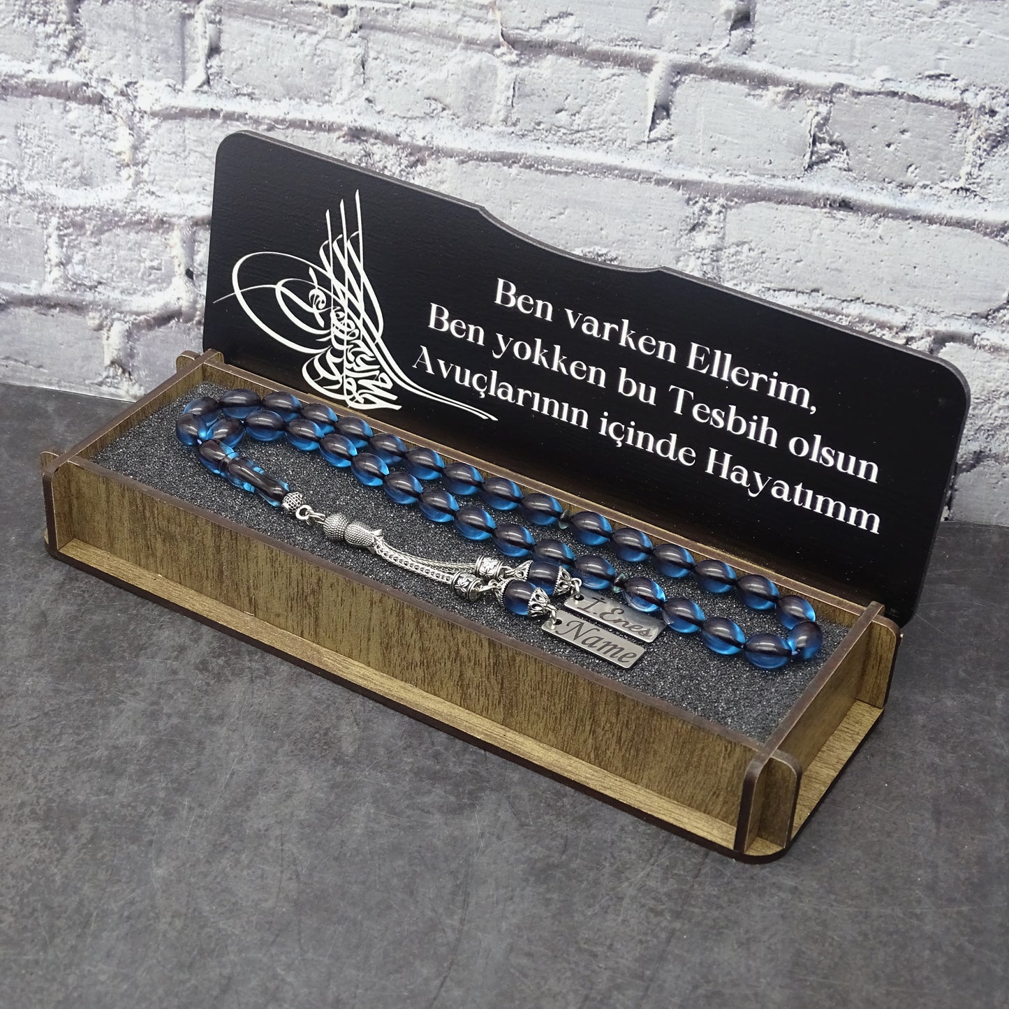 Kehribar Tesbih / Sikma Gebetskette Namen Gravur mit Box