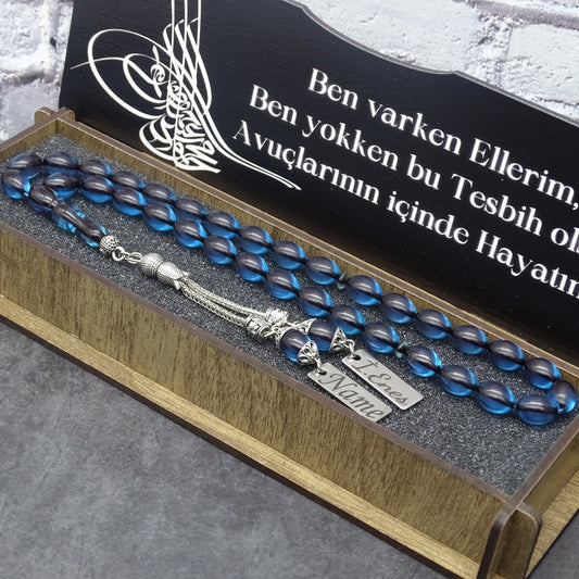 Kehribar Tesbih / Sikma Gebetskette Namen Gravur mit Box