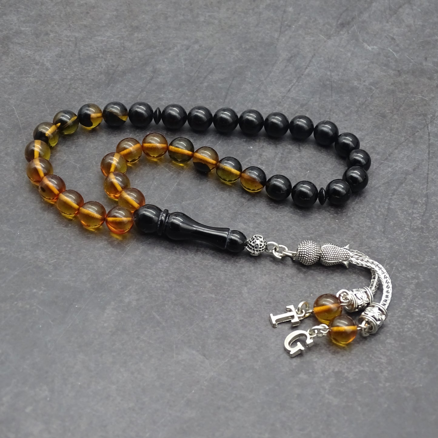 Kehribar Tesbih / Sikma Gebetskette Namen Gravur mit Box