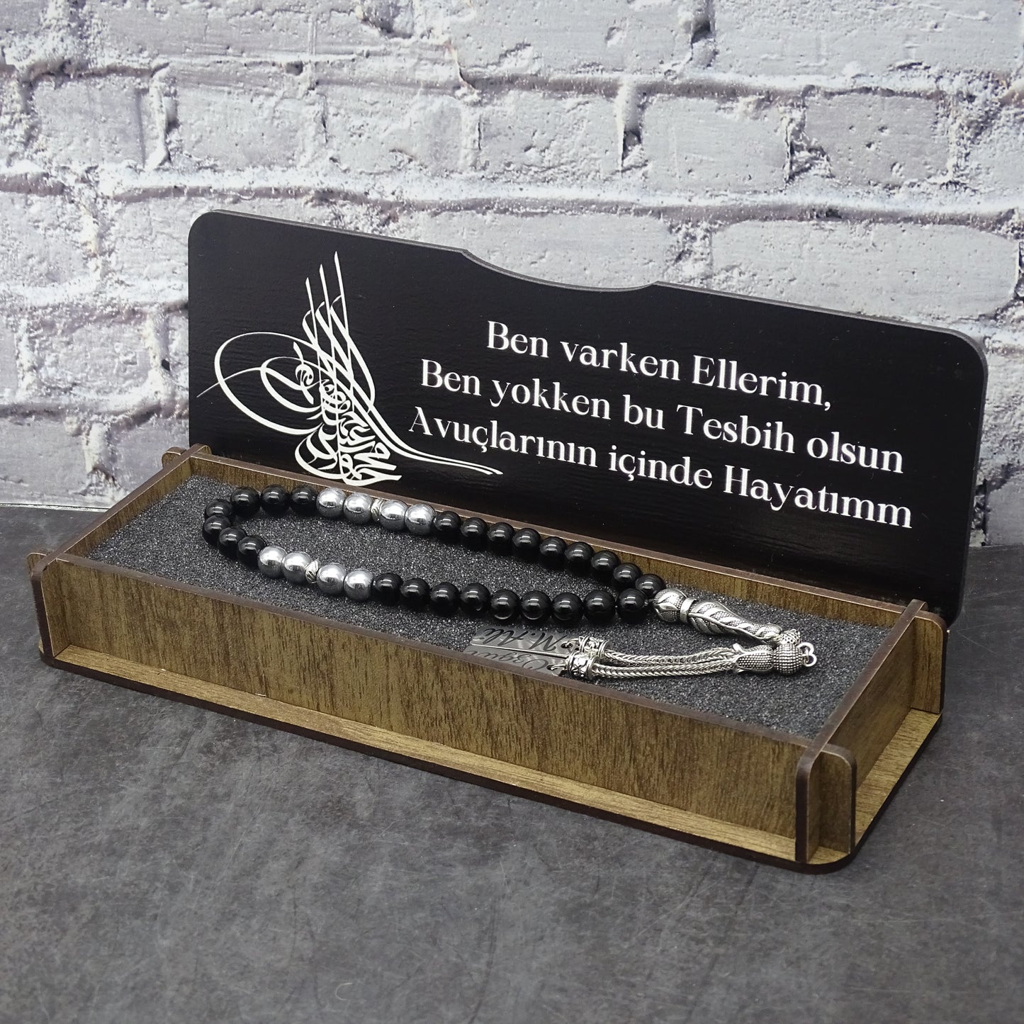 Namen Tesbih personalisiert aus Naturstein mit Box