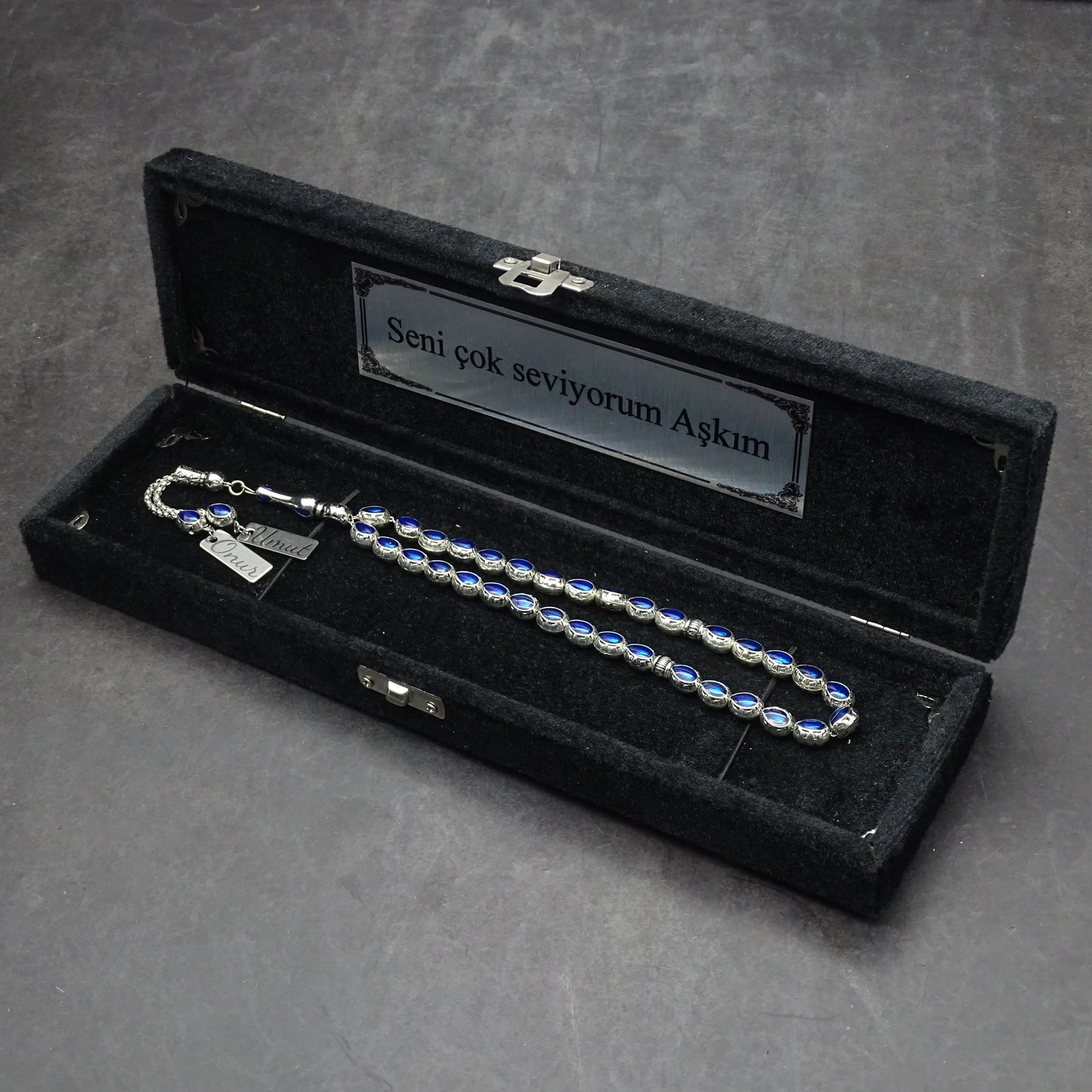 Personalisierte Gebetskette (Tesbih)  – Zamak-Guss mit individueller Geschenkbox