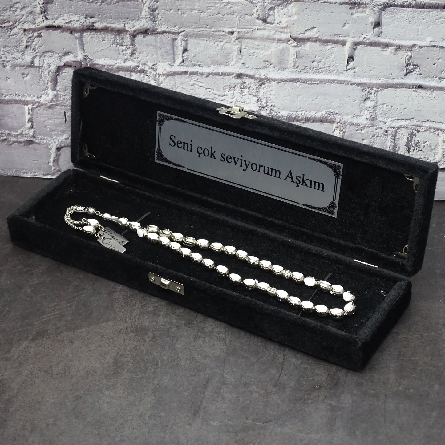 Personalisierte Gebetskette (Tesbih)  – Zamak-Guss mit individueller Geschenkbox