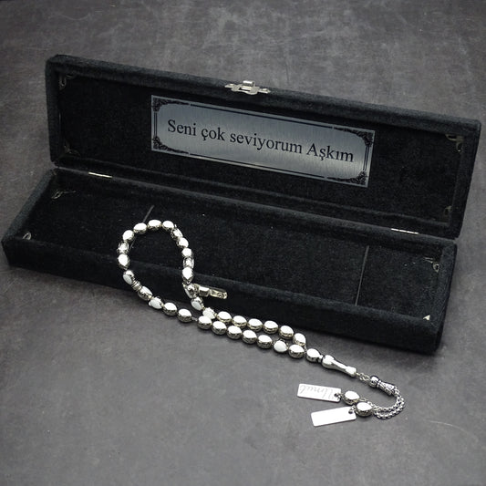Personalisierte Gebetskette (Tesbih)  – Zamak-Guss mit individueller Geschenkbox