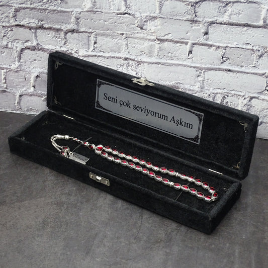 Personalisierte Gebetskette (Tesbih)  – Zamak-Guss mit individueller Geschenkbox