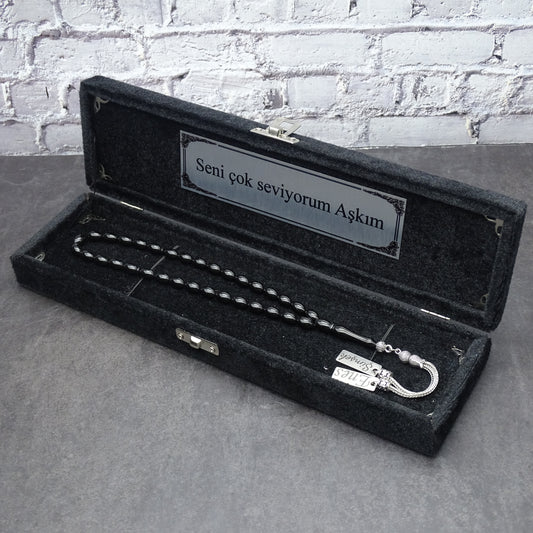 Kehribar Tesbih / Sikma Tesbih Kutulu İsim Yazılı