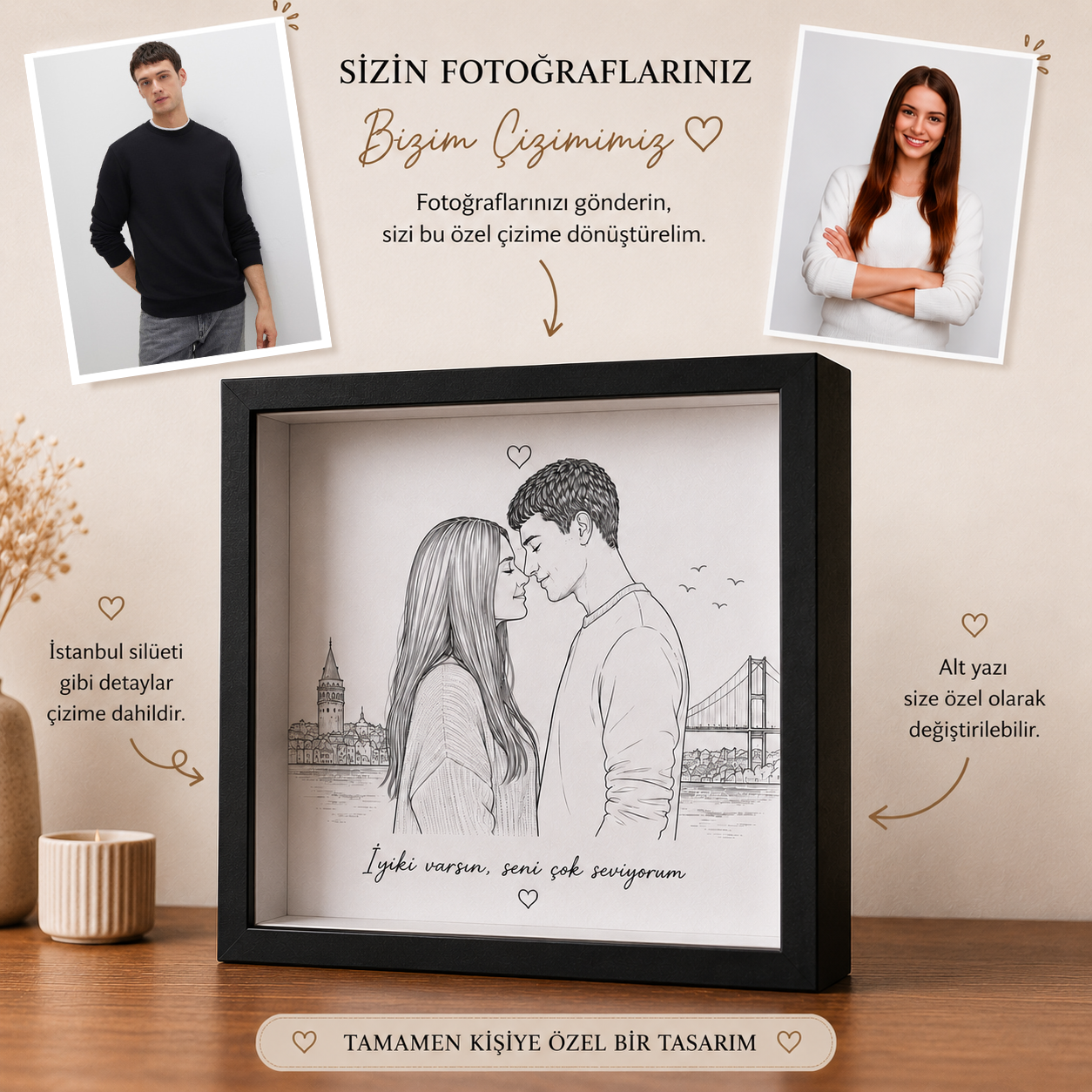 Kişiye Özel Çerçeveli Çizim Tablo