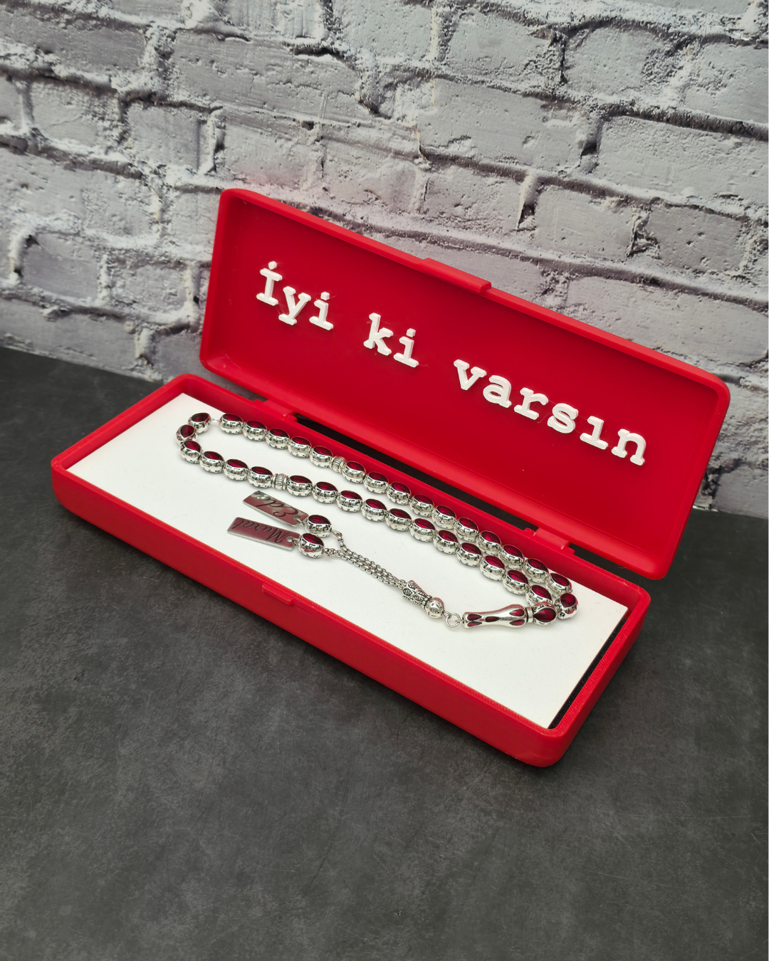 Personalisierte Gebetskette (Tesbih)  – Zamak-Guss mit individueller Geschenkbox