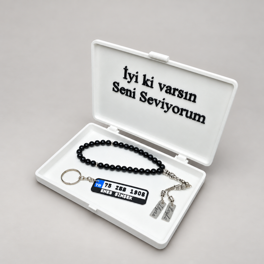 Persönliche Tesbih Geschenkset für Männer mit Gravur