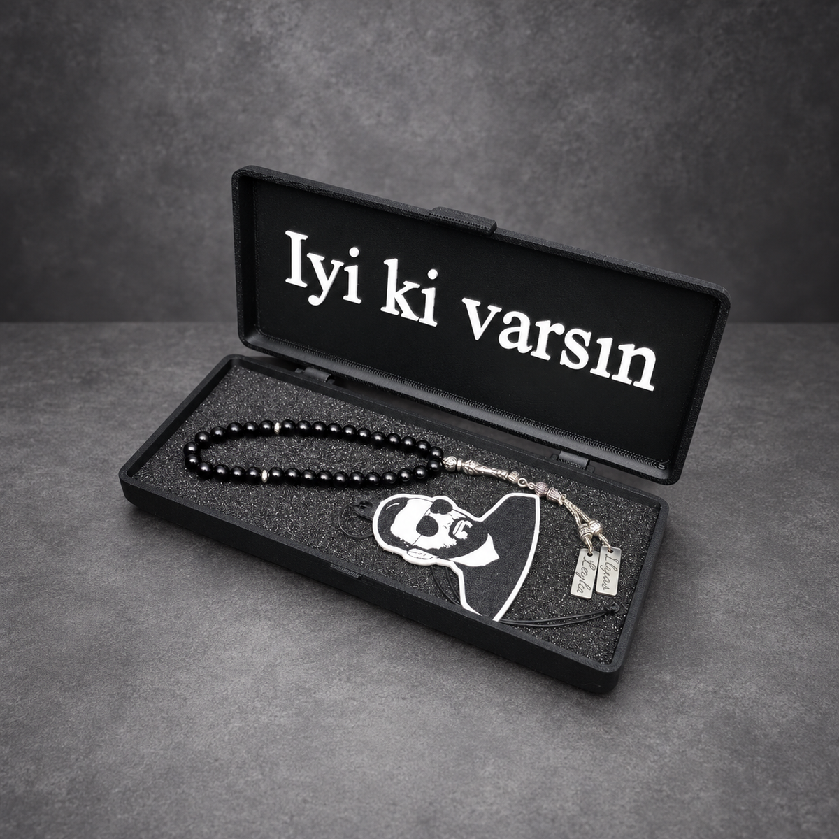 Erkekler İçin Kişisel Tesbih Hediye Seti Gravürlü