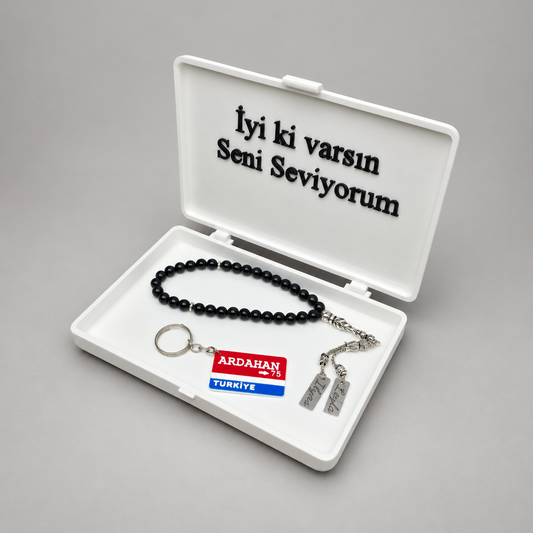 Persönliche Tesbih Geschenkset für Männer mit Gravur