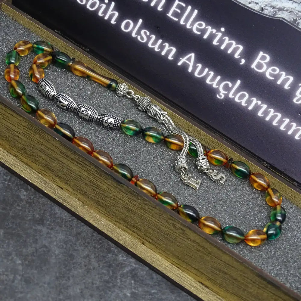 Kehribar Tesbih / Sikma Gebetskette Namen Gravur mit Box