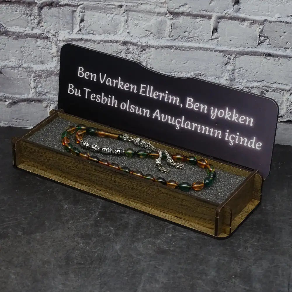 Kehribar Tesbih / Sikma Gebetskette Namen Gravur mit Box