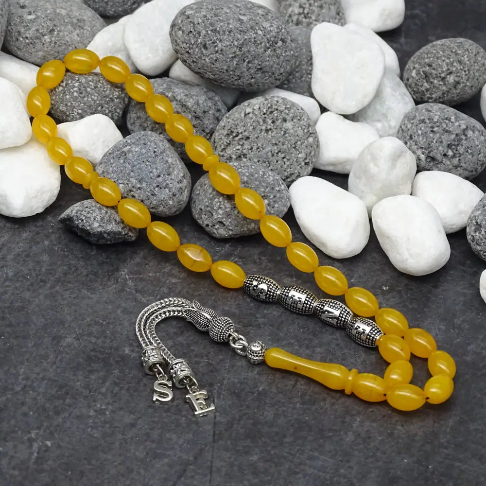 Kehribar Tesbih / Sikma Gebetskette Namen Gravur mit Box