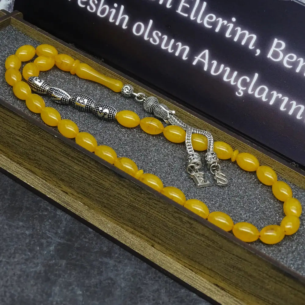 Kehribar Tesbih / Sikma Gebetskette Namen Gravur mit Box