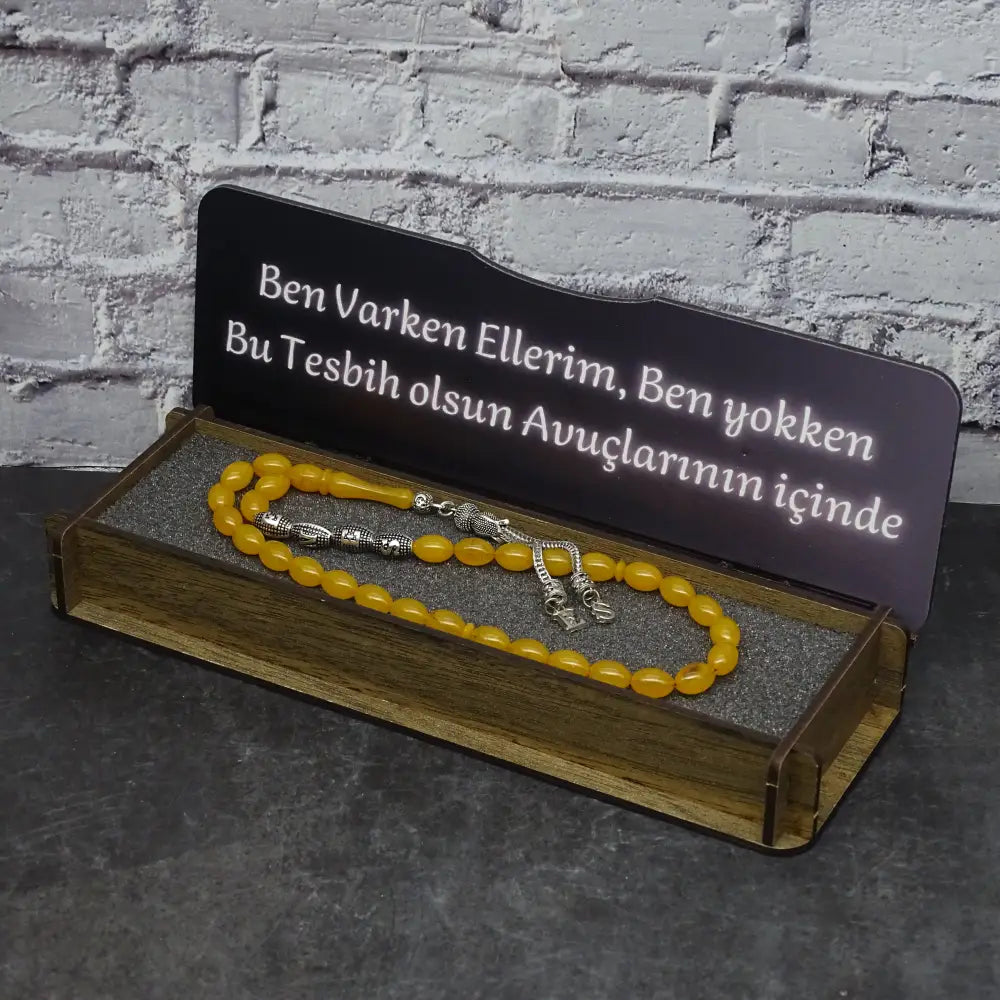 Kehribar Tesbih / Sikma Gebetskette Namen Gravur mit Box