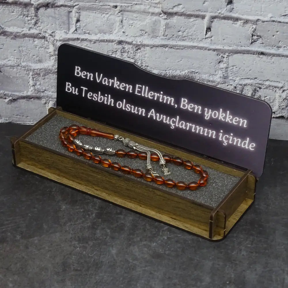 Kehribar Tesbih / Sikma Gebetskette Namen Gravur mit Box