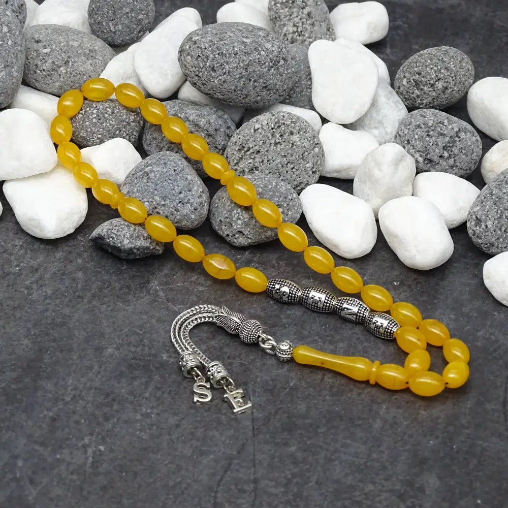 Kehribar Tesbih / Sikma Gebetskette Namen Gravur mit Box