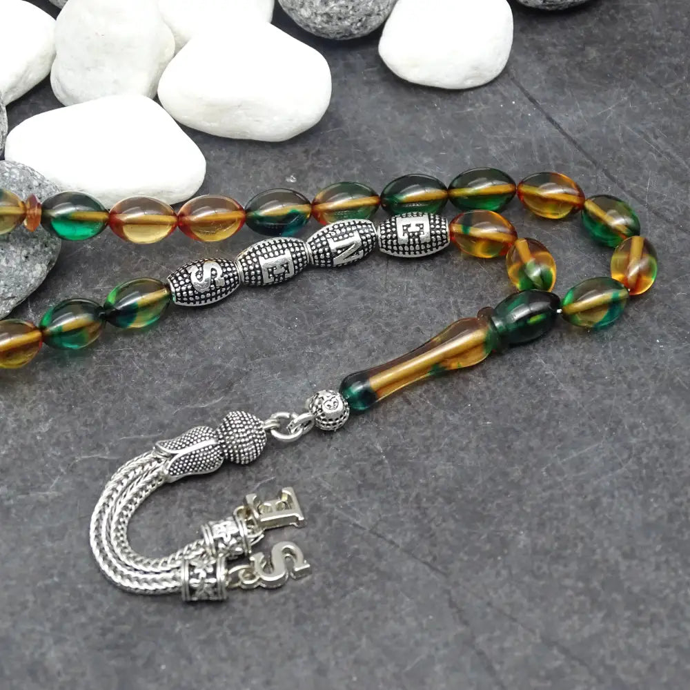 Kehribar Tesbih / Sikma Gebetskette Namen Gravur mit Box