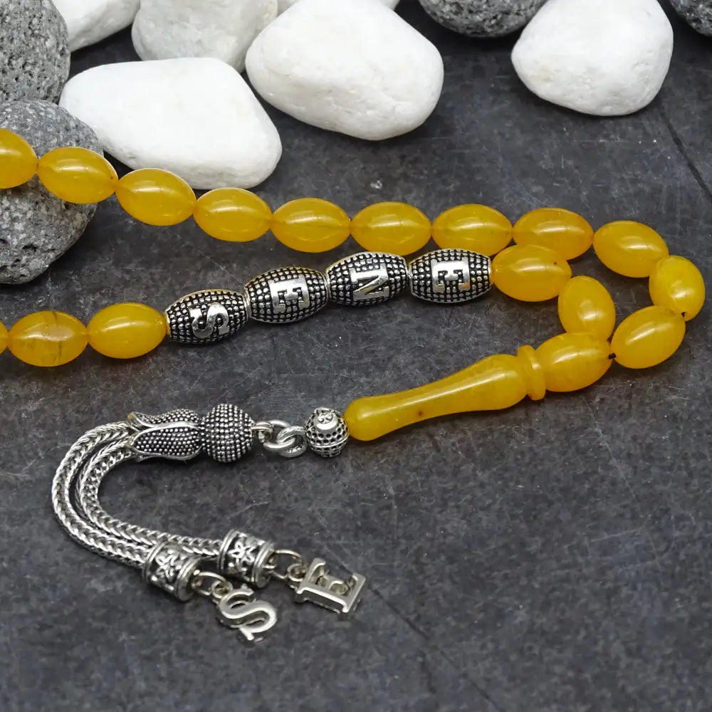 Kehribar Tesbih / Sikma Gebetskette Namen Gravur mit Box