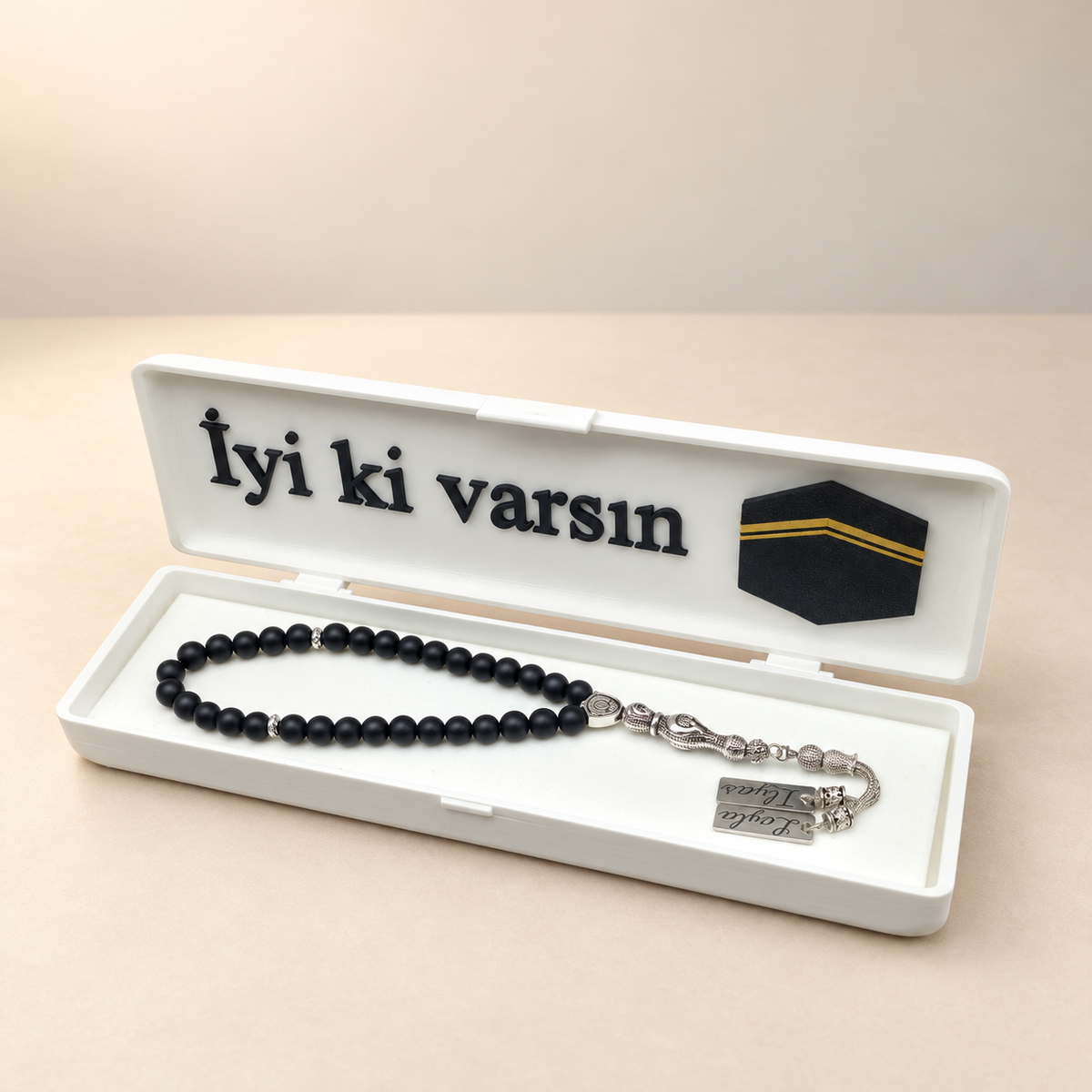 Namen Tesbih personalisiert aus Naturstein mit Box Kabe Design