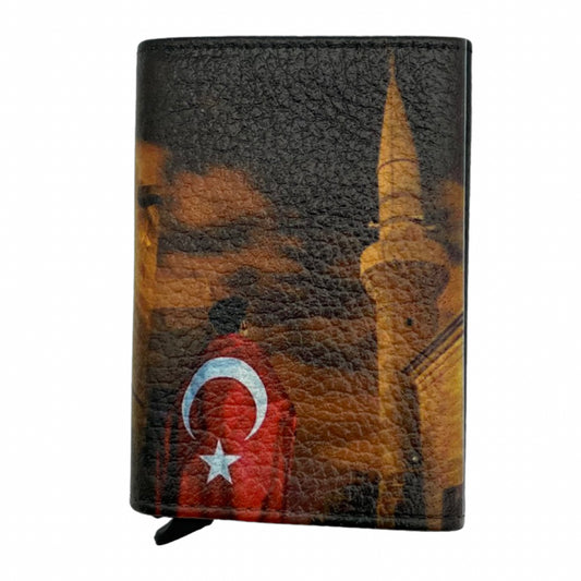 Wallet Echt Leder Geldbörse mit Kartenauswurf-Mechanismus