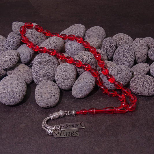 Kehribar Tesbih / Sikma Tesbih Kutulu İsim Yazılı