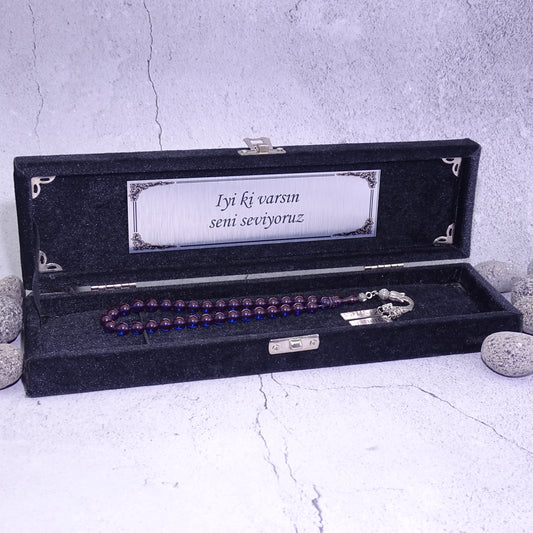 Kehribar Tesbih / Sikma Tesbih Kutulu İsim Yazılı