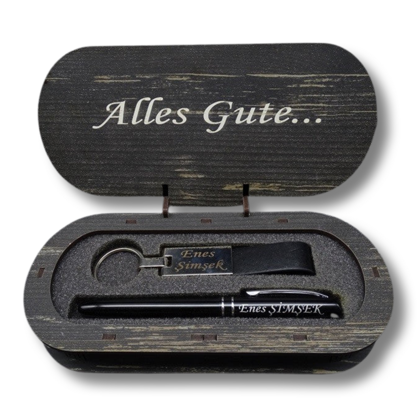 Kugelschreiber & Schlüsselanhänger Set mit Holz Box